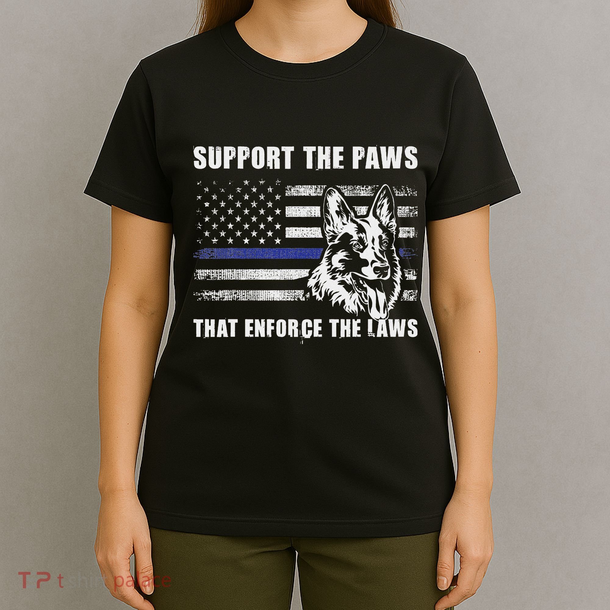 Support The Paws That Enforce The Laws Blue Line K9 Police T-Shirt