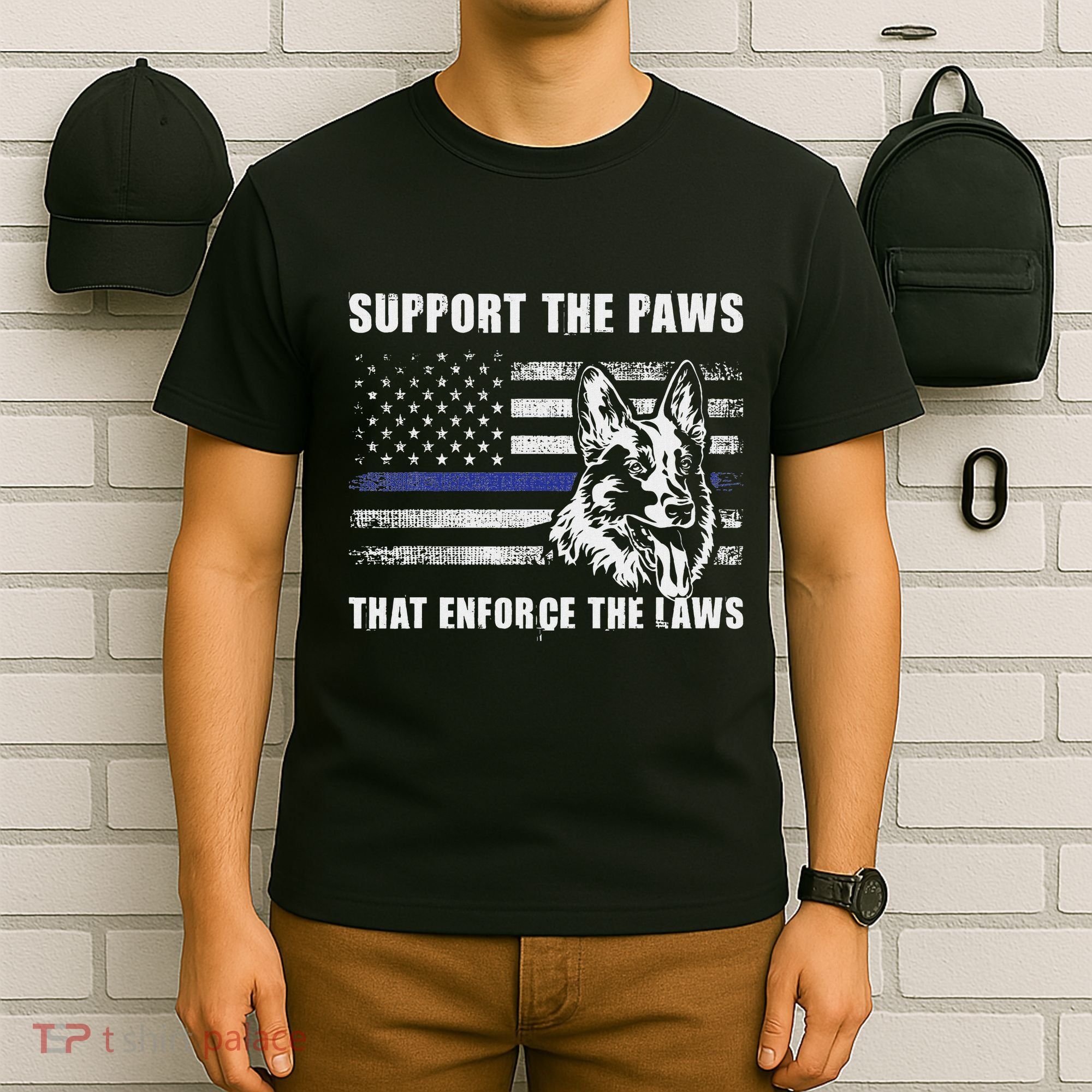 Support The Paws That Enforce The Laws Blue Line K9 Police T-Shirt