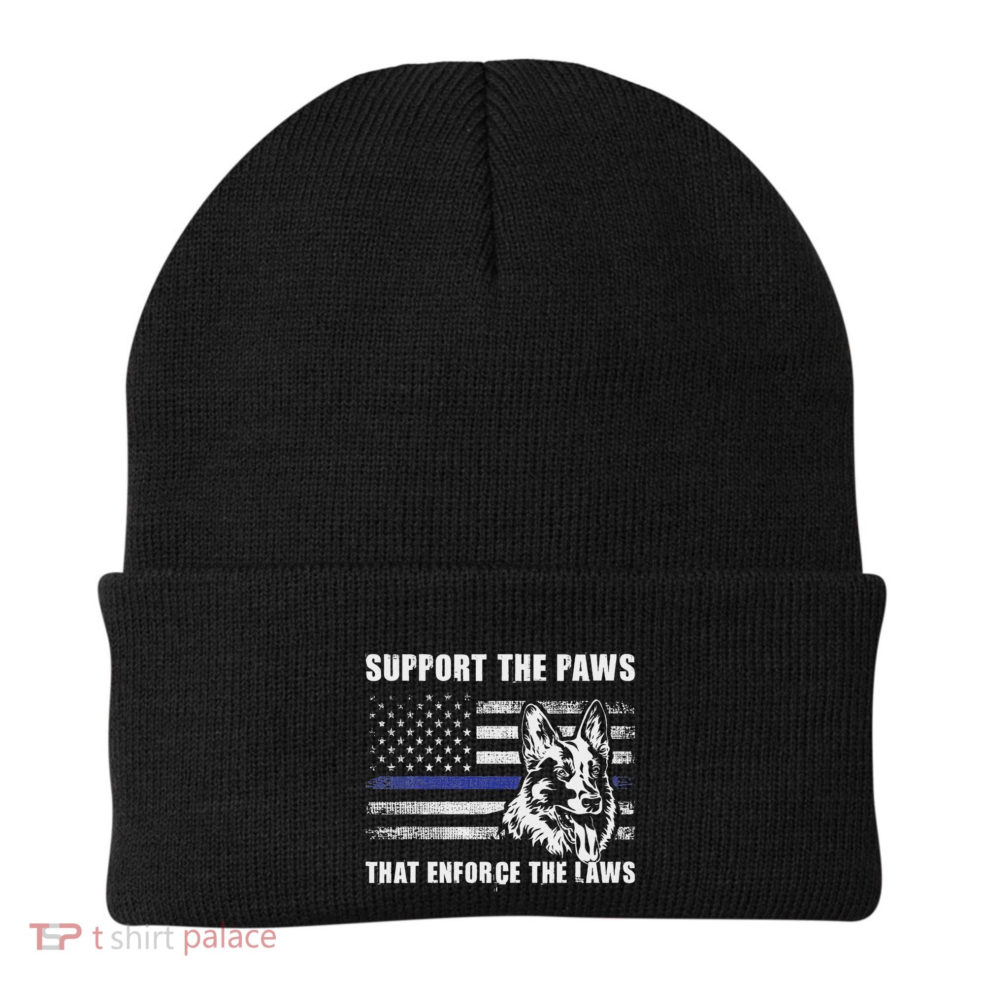 Support The Paws That Enforce The Laws Blue Line K9 Police Beanie
