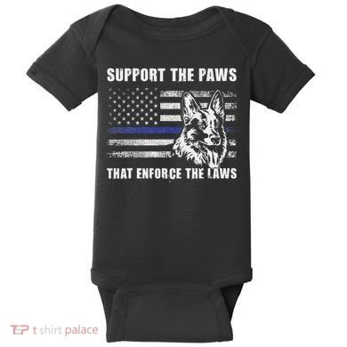 Support The Paws That Enforce The Laws Blue Line K9 Police Baby Bodysuit