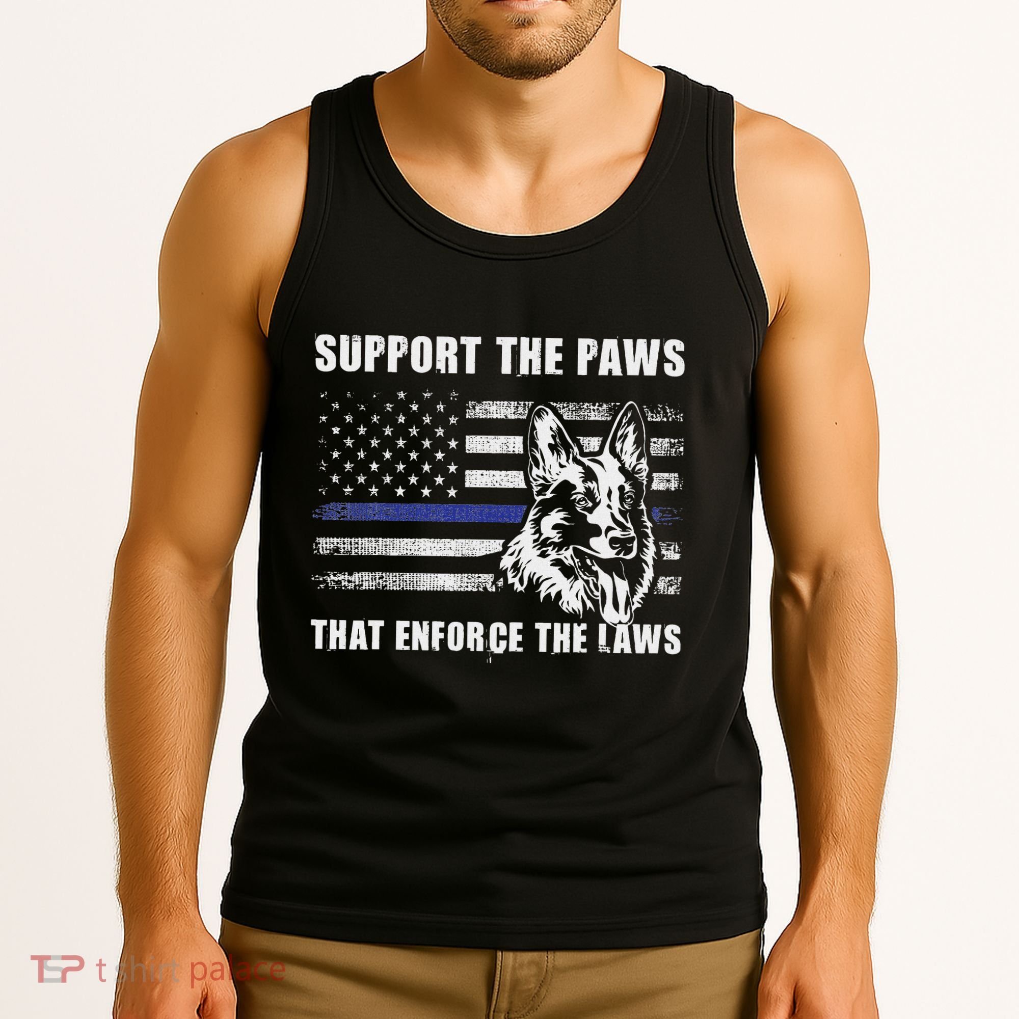 Support The Paws That Enforce The Laws Blue Line K9 Police Tank Top