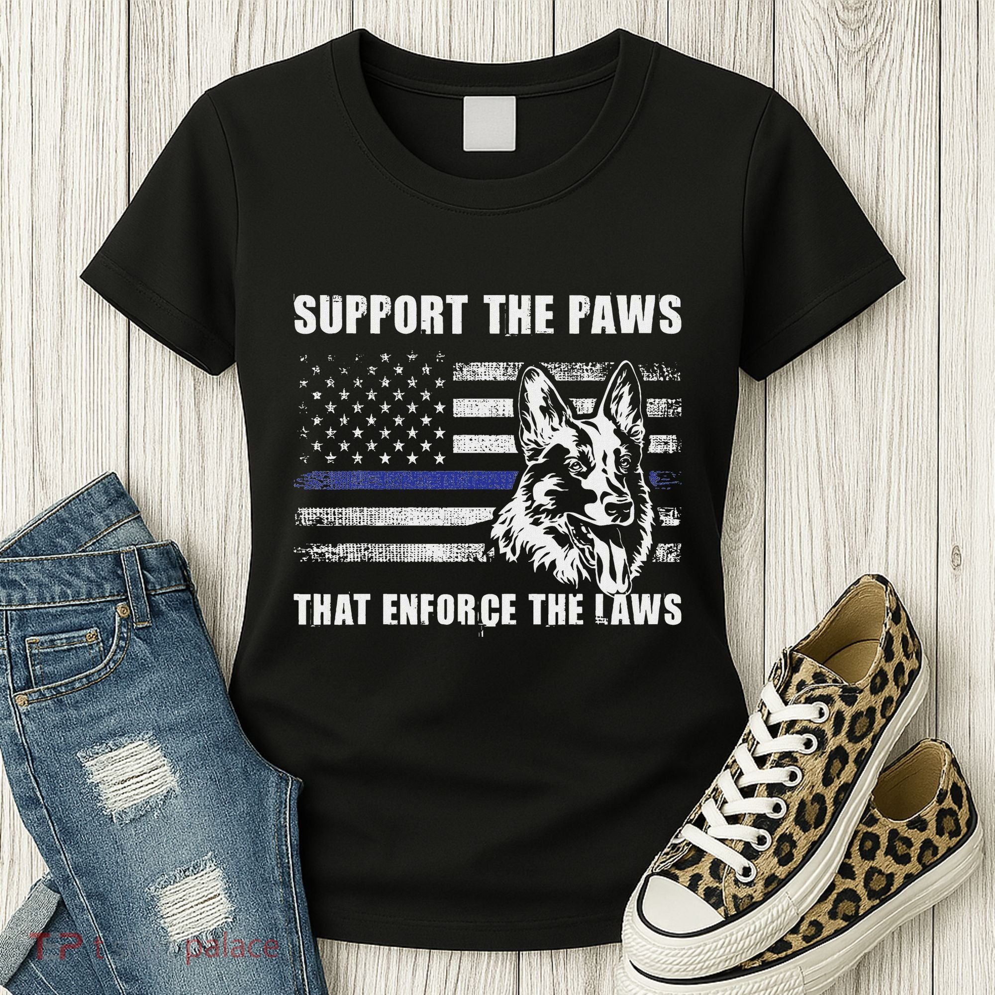 Support The Paws That Enforce The Laws Blue Line K9 Police Women's T-Shirt
