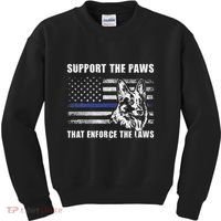 Support The Paws That Enforce The Laws Blue Line K9 Police Kids Sweatshirt thumb 0