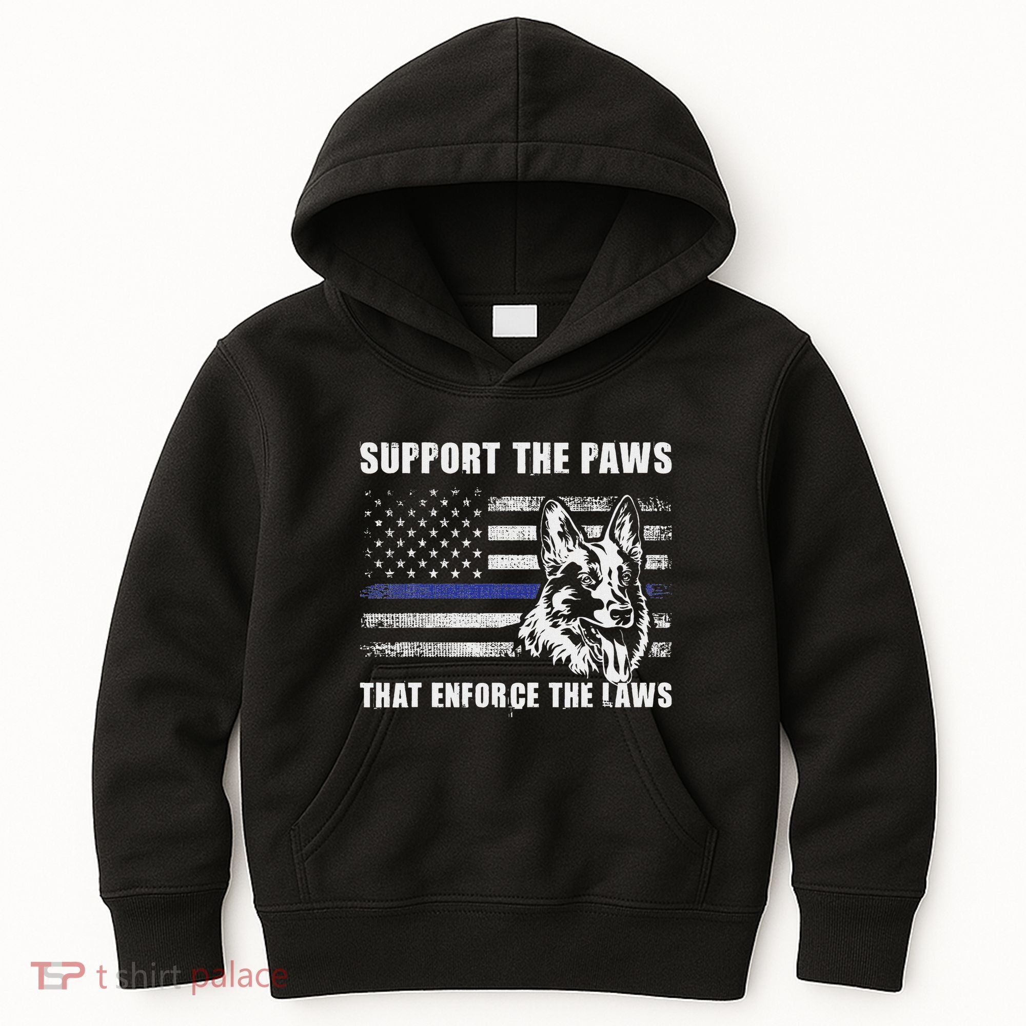 Support The Paws That Enforce The Laws Blue Line K9 Police Kids Hoodie