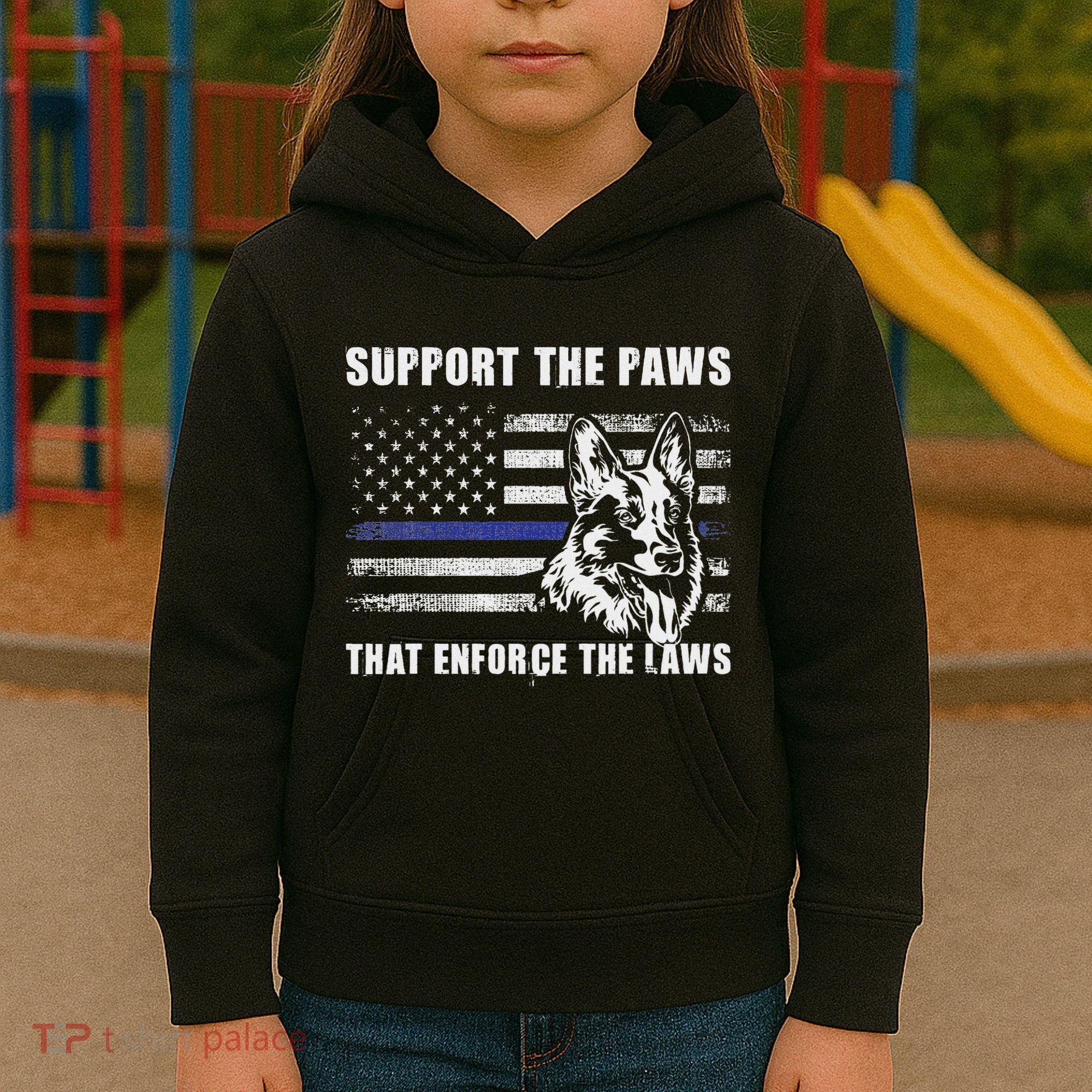 Support The Paws That Enforce The Laws Blue Line K9 Police Kids Hoodie