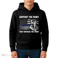Support The Paws That Enforce The Laws Blue Line K9 Police Kids Hoodie thumb 4