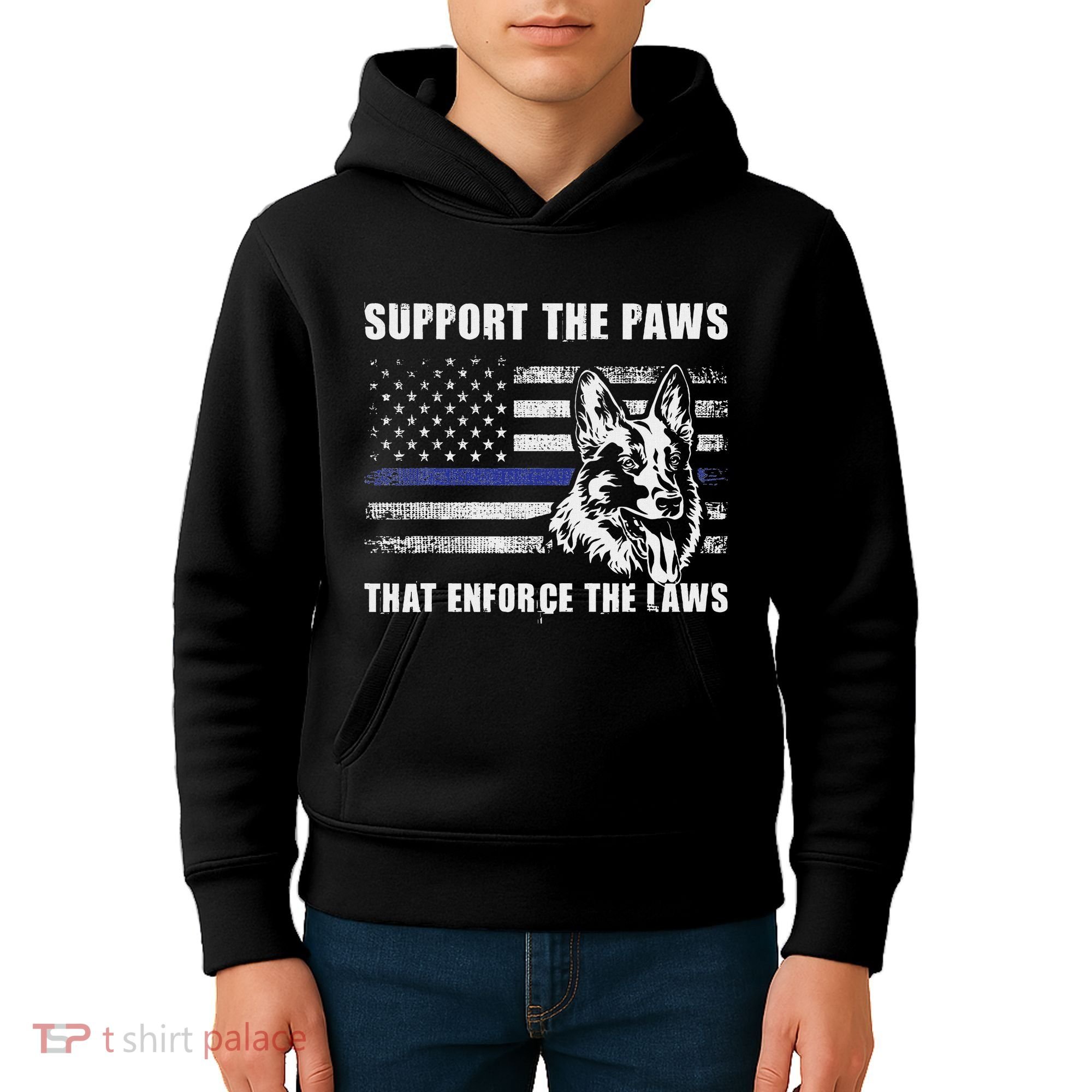 Support The Paws That Enforce The Laws Blue Line K9 Police Kids Hoodie
