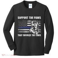 Support The Paws That Enforce The Laws Blue Line K9 Police Kids Long Sleeve Shirt thumb 0