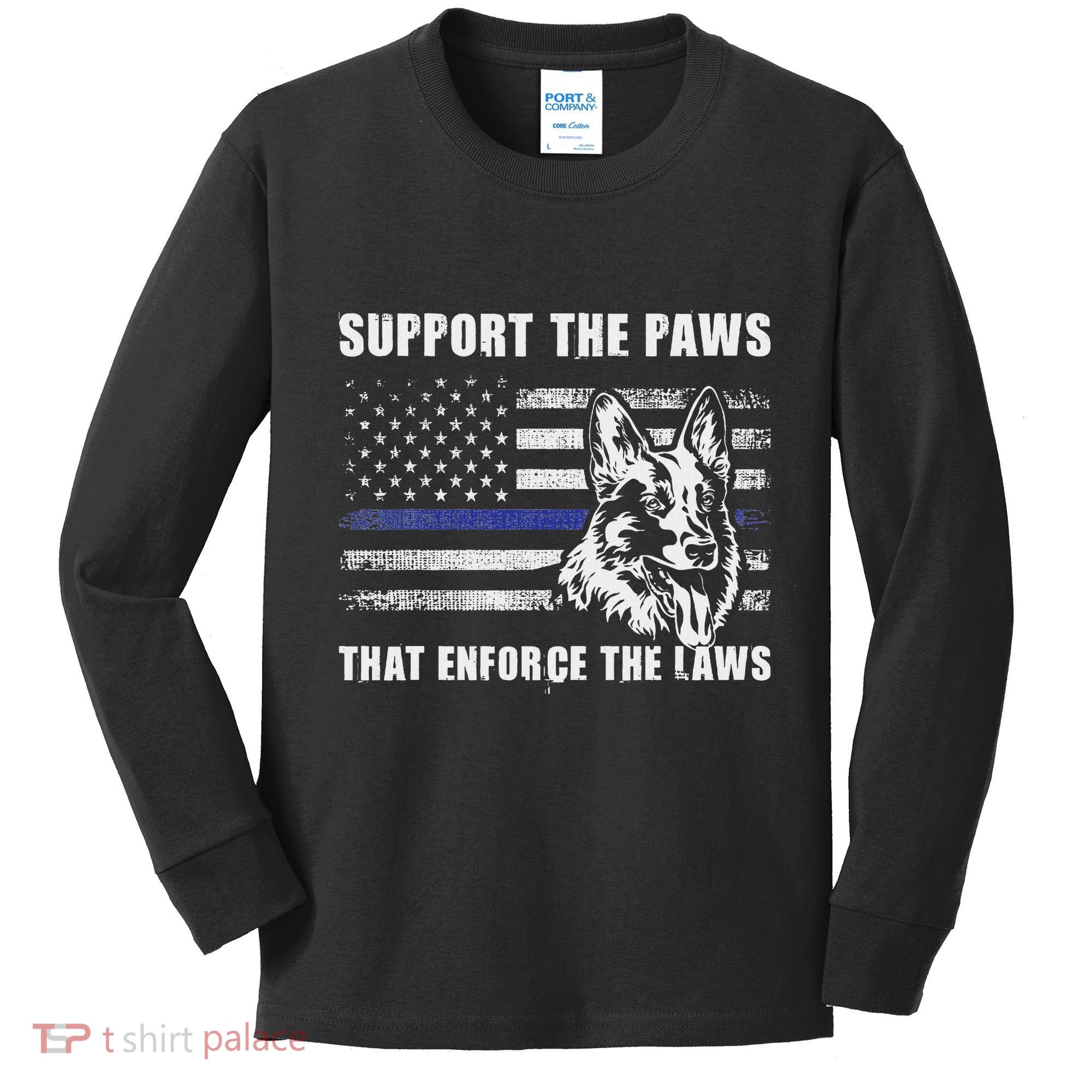 Support The Paws That Enforce The Laws Blue Line K9 Police Kids Long Sleeve Shirt