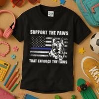 Support The Paws That Enforce The Laws Blue Line K9 Police Kids T-Shirt thumb 3