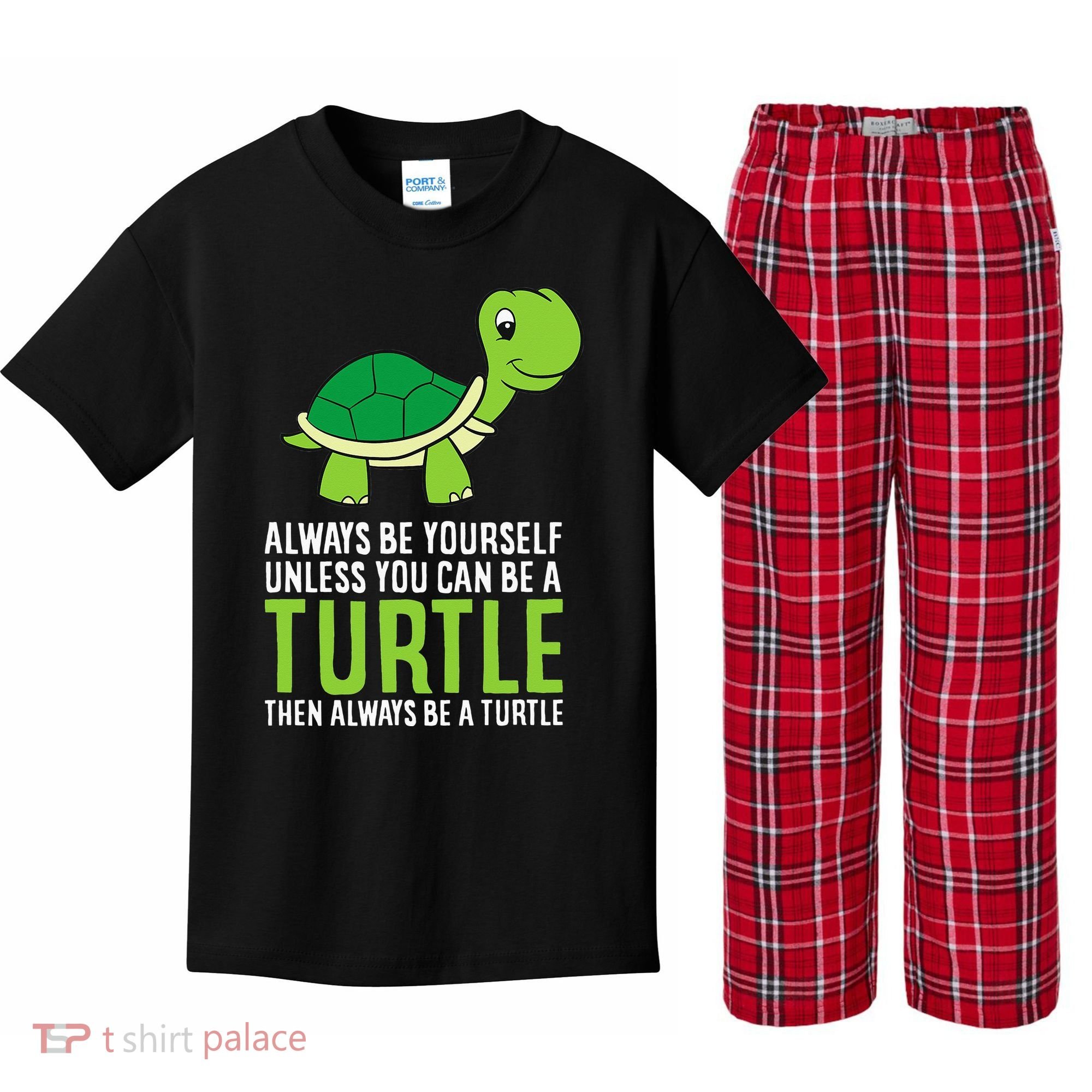 Sea Turtle Pet Always Be Yourself Unless You Can Be A Turtle Kids Plaid Pajama Set