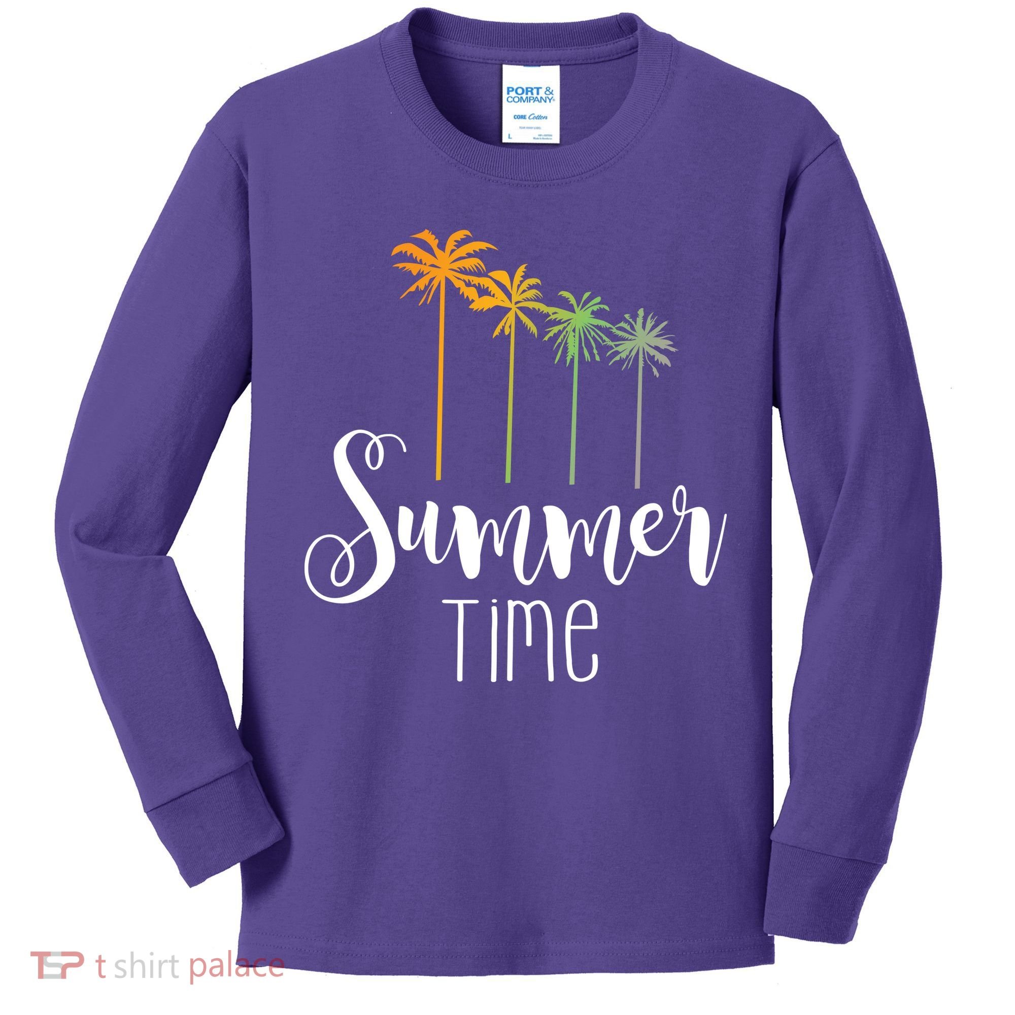 Summer Time Palm Tree Kids Long Sleeve Shirt