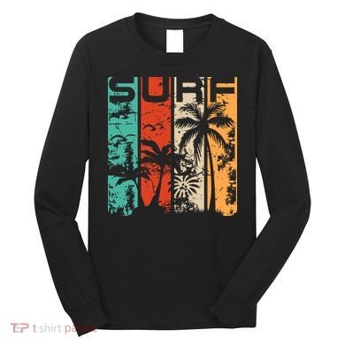 Surf Tropical Palm Tree Retro Vintage Long Sleeve Shirt
