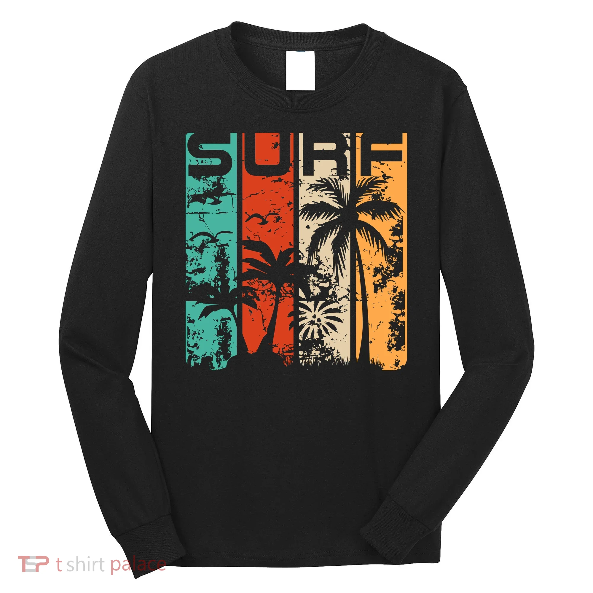 Surf Tropical Palm Tree Retro Vintage Long Sleeve Shirt