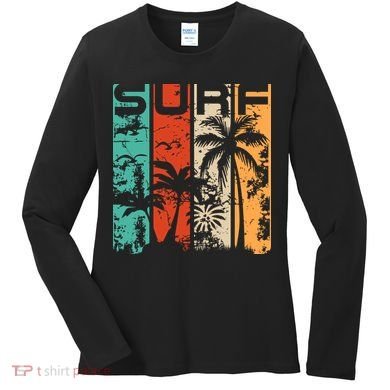 Surf Tropical Palm Tree Retro Vintage Women's Long Sleeve Shirt