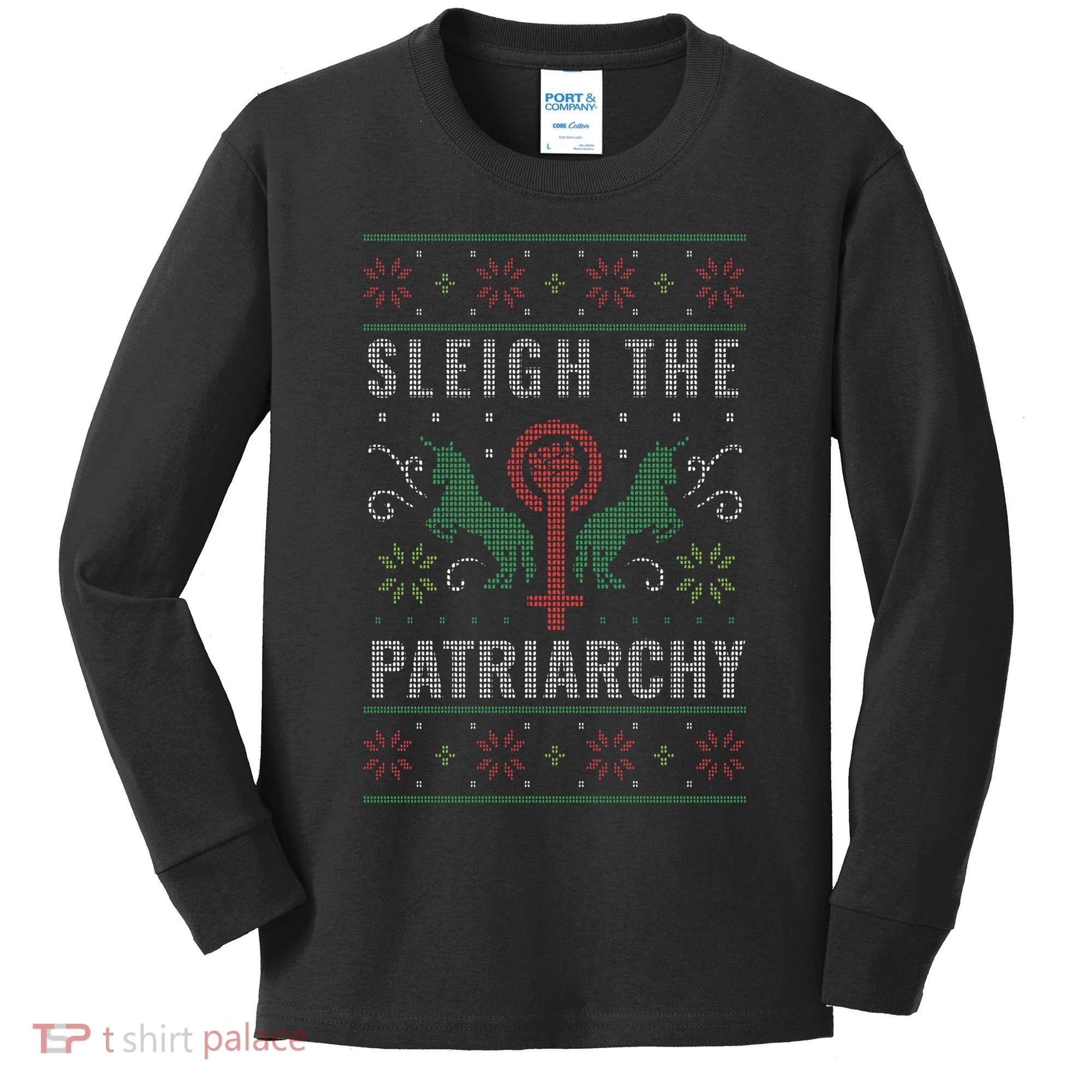 Sleigh the Patriarchy Feminist Kids Long Sleeve Shirt
