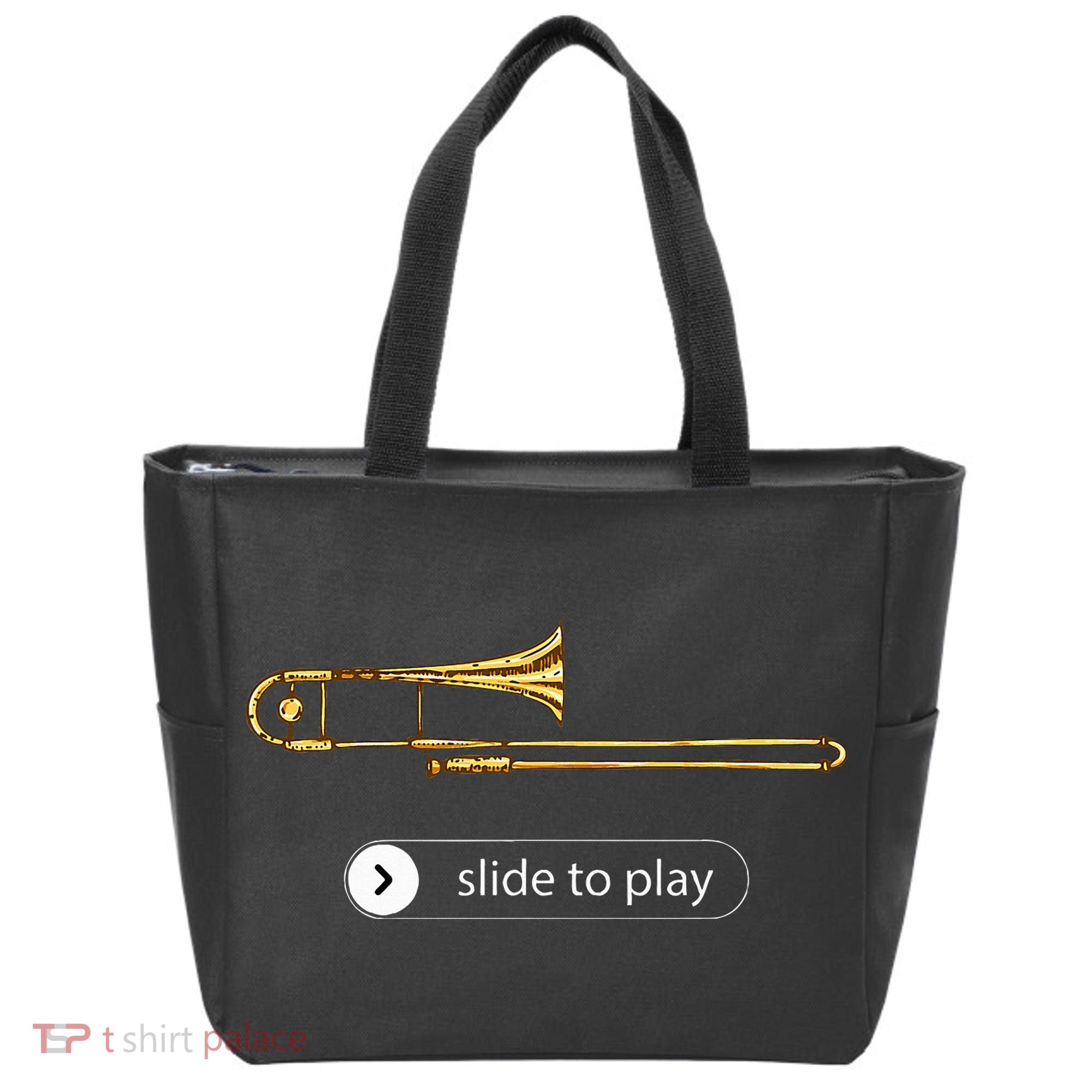 Slide To Play Funny Trombone Tote Bag