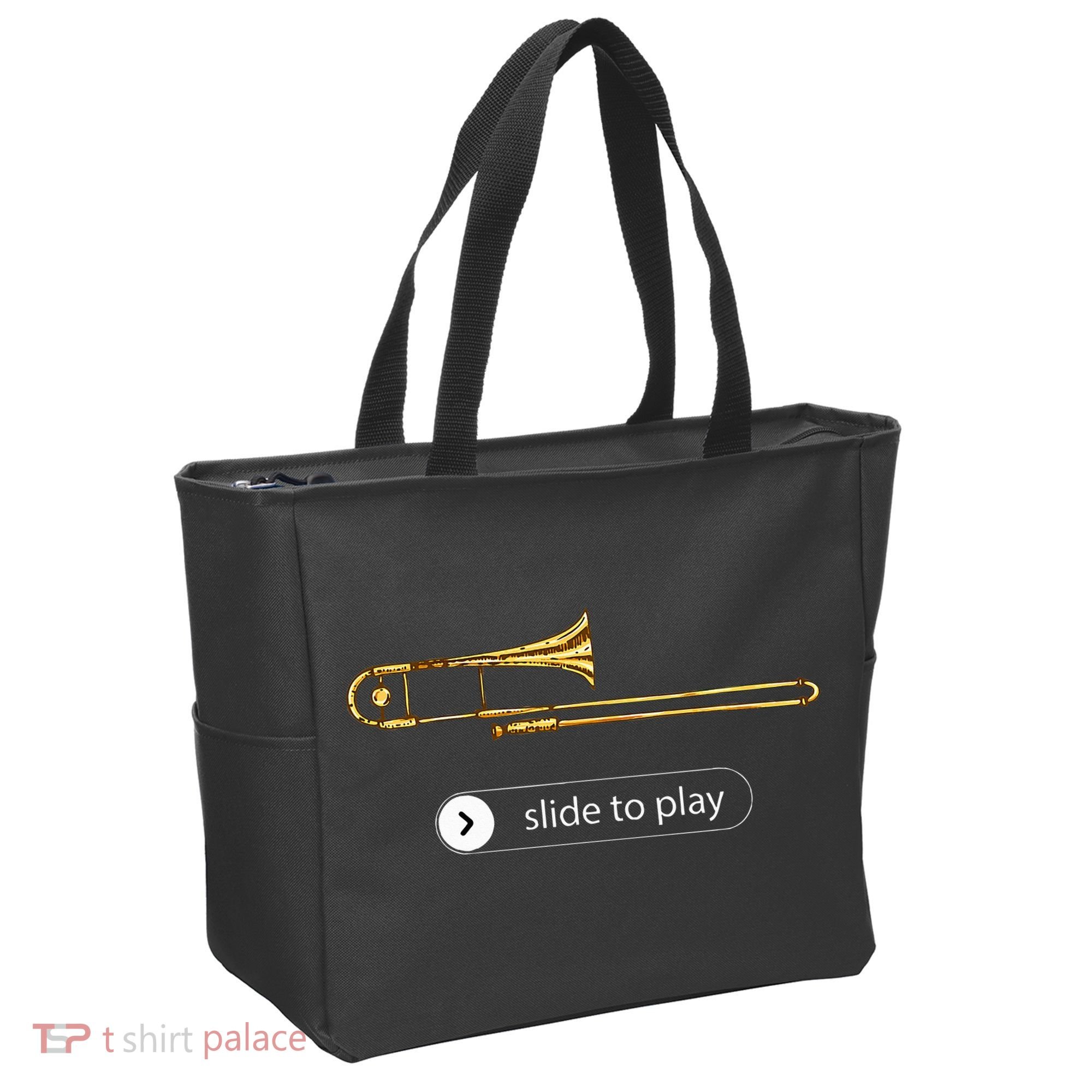 Slide To Play Funny Trombone Tote Bag