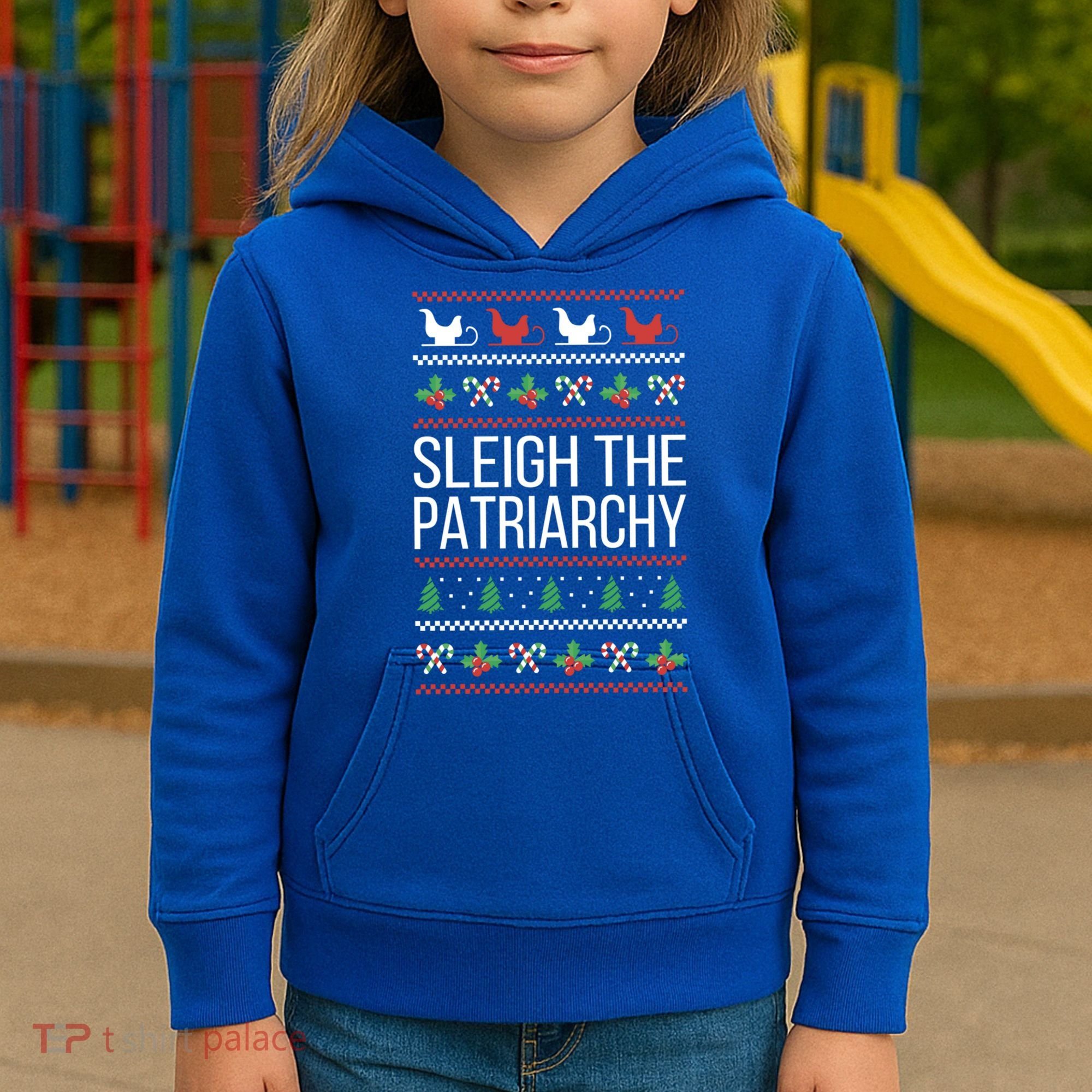 Sleigh The Patriarchy Feminist Christmas Lover Cute Gift Kids Hoodie
