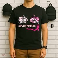Save The Pumpkins Breast Cancer Awareness Ribbon T-Shirt thumb 6