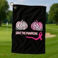 Save The Pumpkins Breast Cancer Awareness Ribbon Golf Towel thumb 1