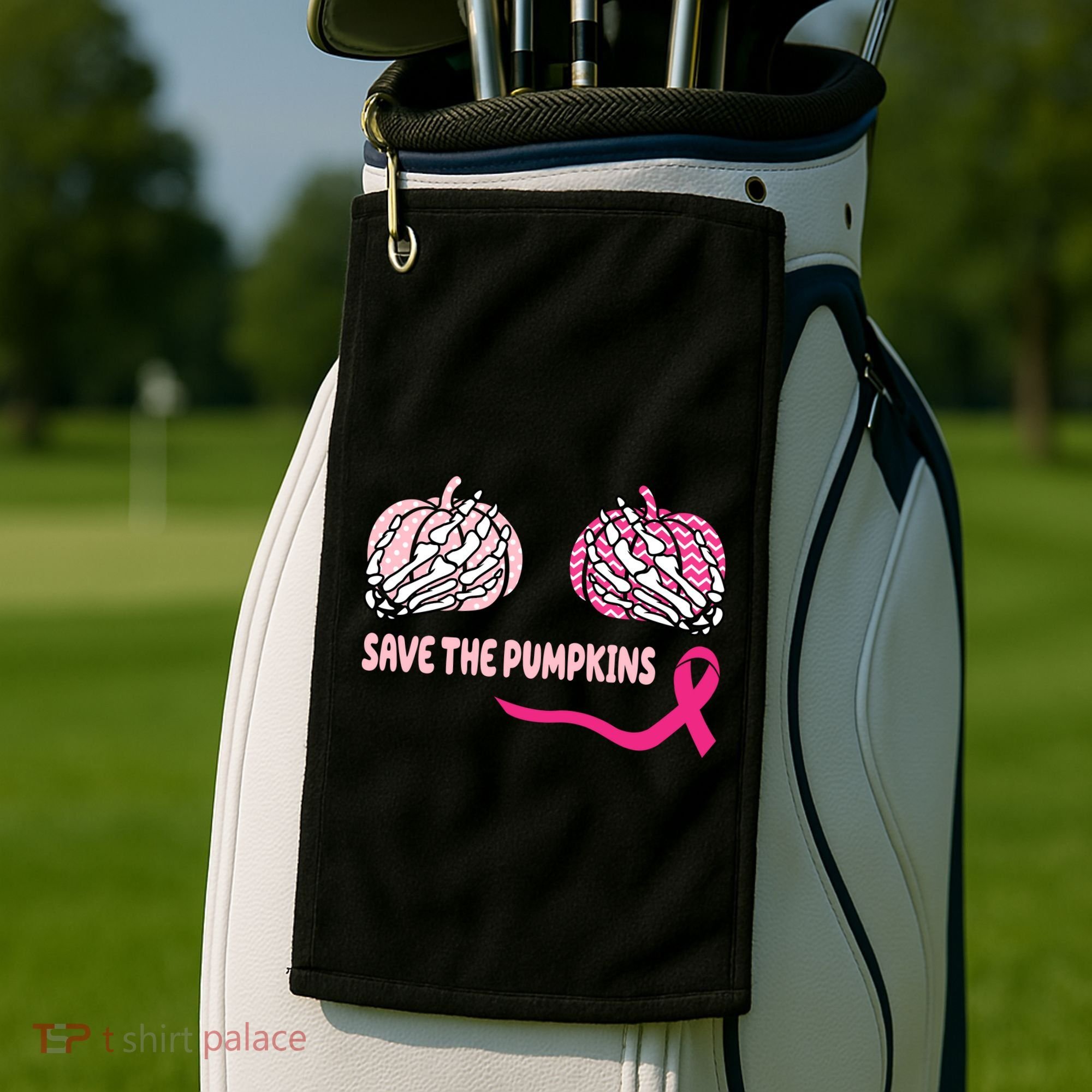 Save The Pumpkins Breast Cancer Awareness Ribbon Golf Towel