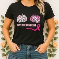 Save The Pumpkins Breast Cancer Awareness Ribbon Women's T-Shirt thumb 2
