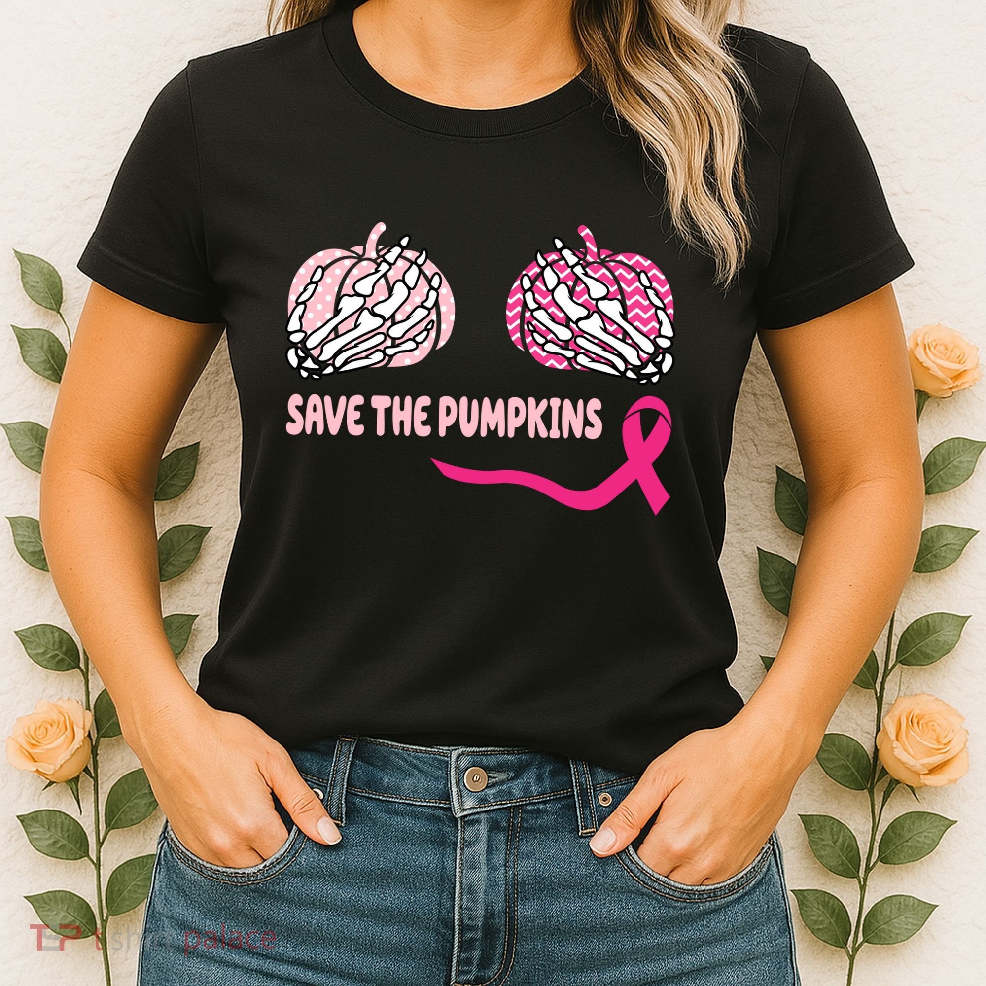 Save The Pumpkins Breast Cancer Awareness Ribbon Women's T-Shirt