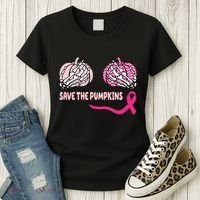 Save The Pumpkins Breast Cancer Awareness Ribbon Women's T-Shirt thumb 3