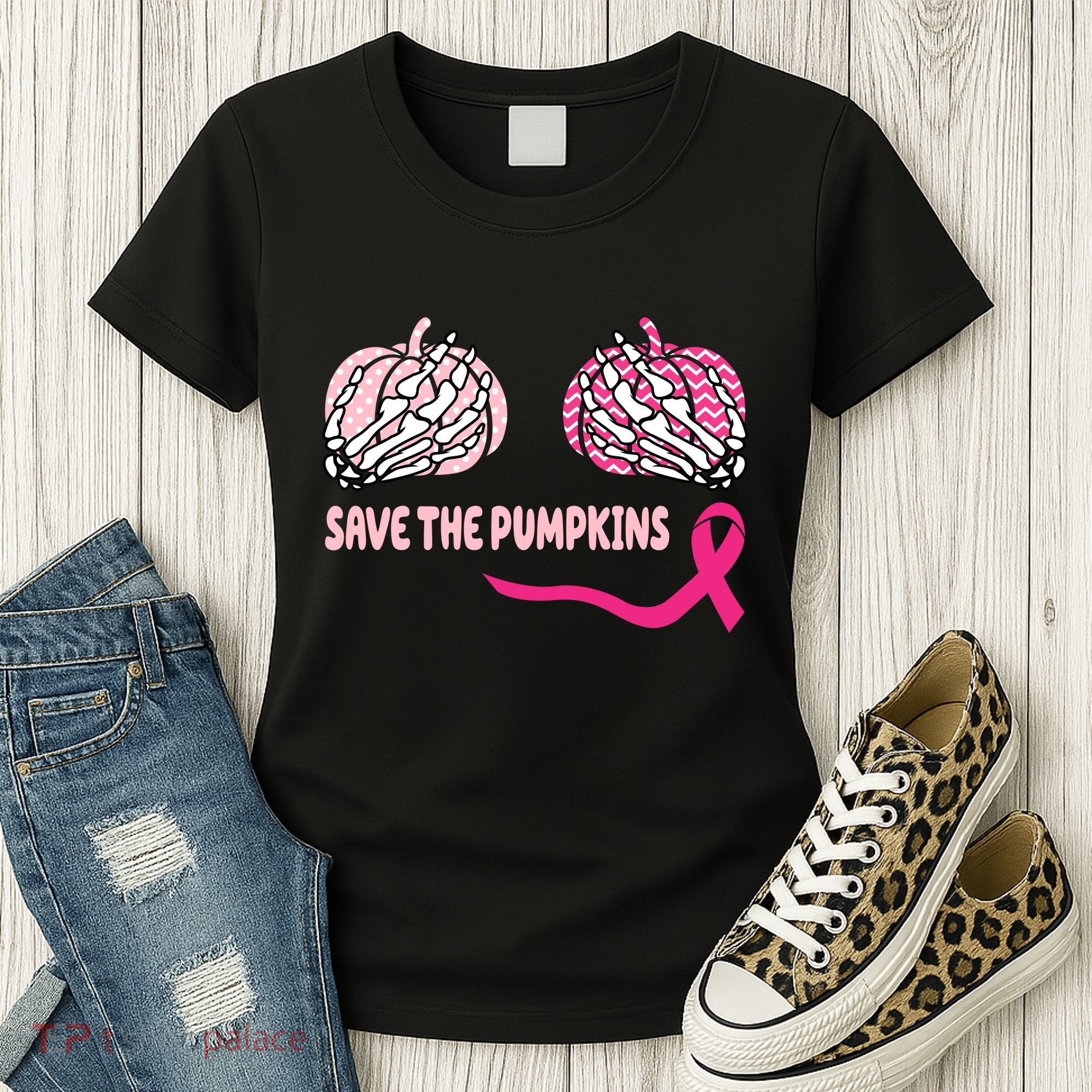 Save The Pumpkins Breast Cancer Awareness Ribbon Women's T-Shirt