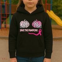 Save The Pumpkins Breast Cancer Awareness Ribbon Kids Hoodie thumb 3