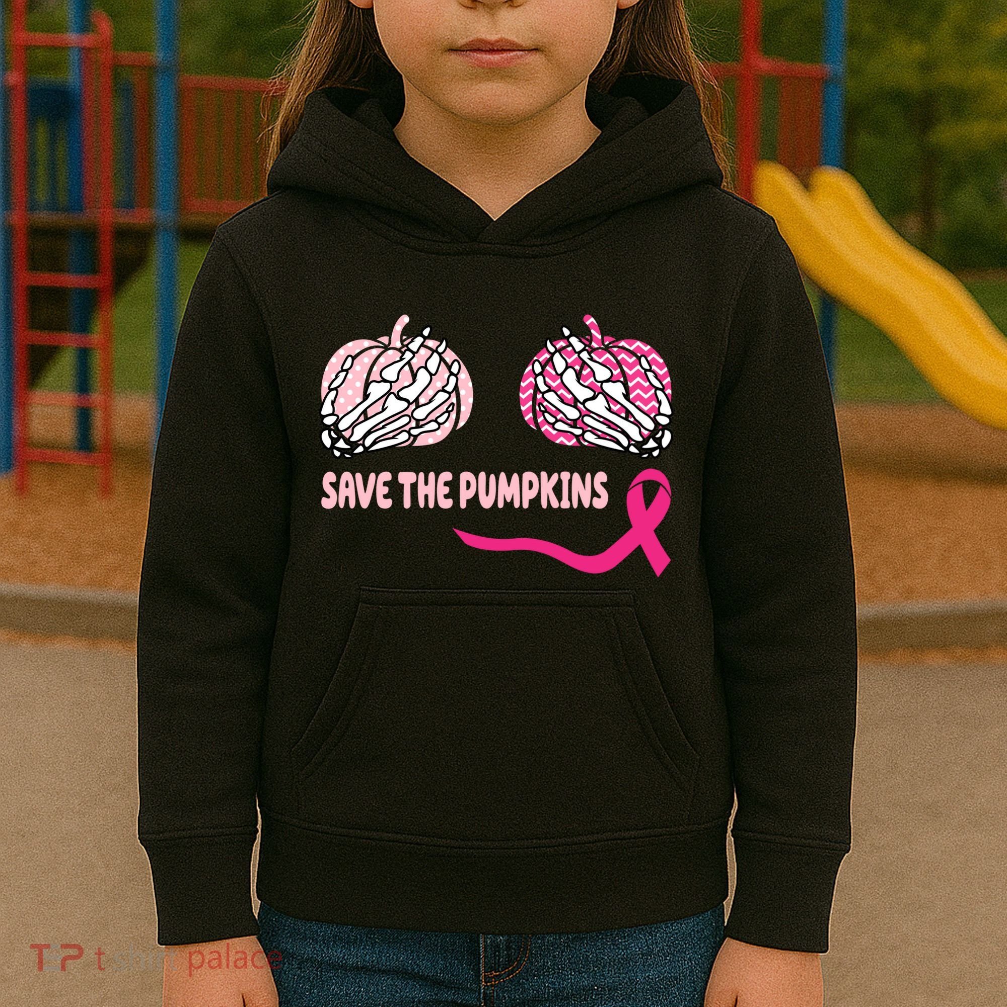 Save The Pumpkins Breast Cancer Awareness Ribbon Kids Hoodie