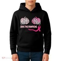 Save The Pumpkins Breast Cancer Awareness Ribbon Kids Hoodie thumb 4