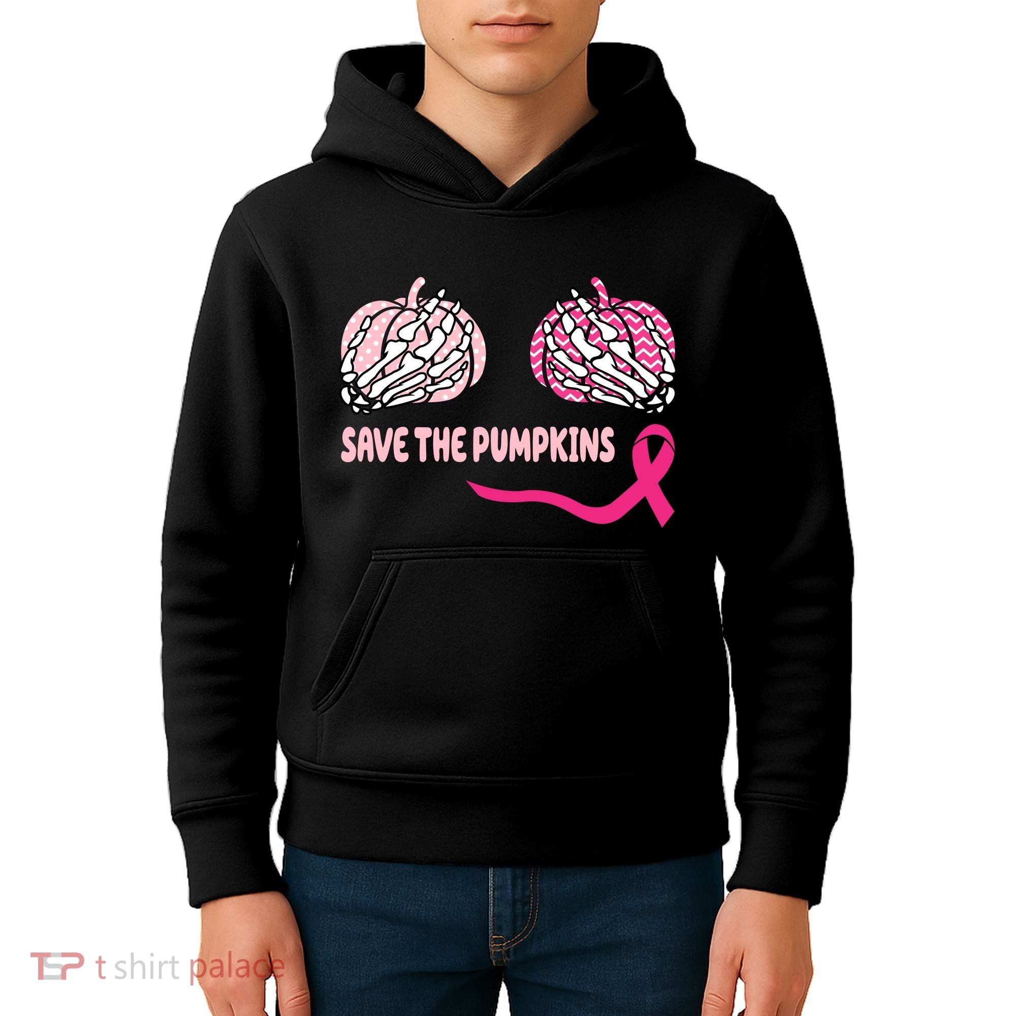 Save The Pumpkins Breast Cancer Awareness Ribbon Kids Hoodie