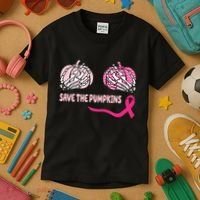Save The Pumpkins Breast Cancer Awareness Ribbon Kids T-Shirt thumb 3