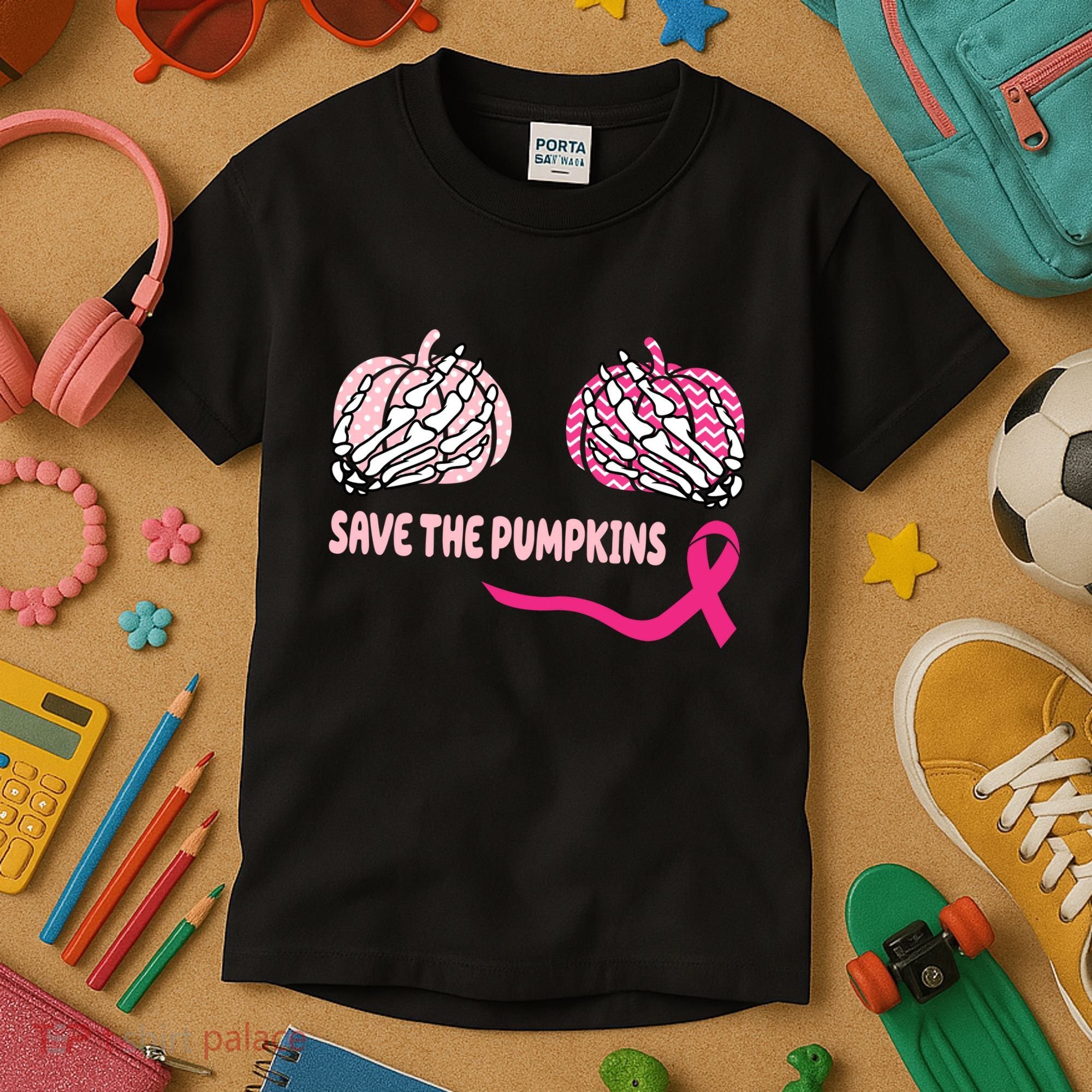 Save The Pumpkins Breast Cancer Awareness Ribbon Kids T-Shirt