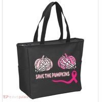 Save The Pumpkins Breast Cancer Awareness Ribbon Tote Bag thumb 2