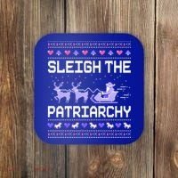 Sleigh The Patriarchy Feminist Feminism Meme Ugly Christmas Gift Coaster thumb 0