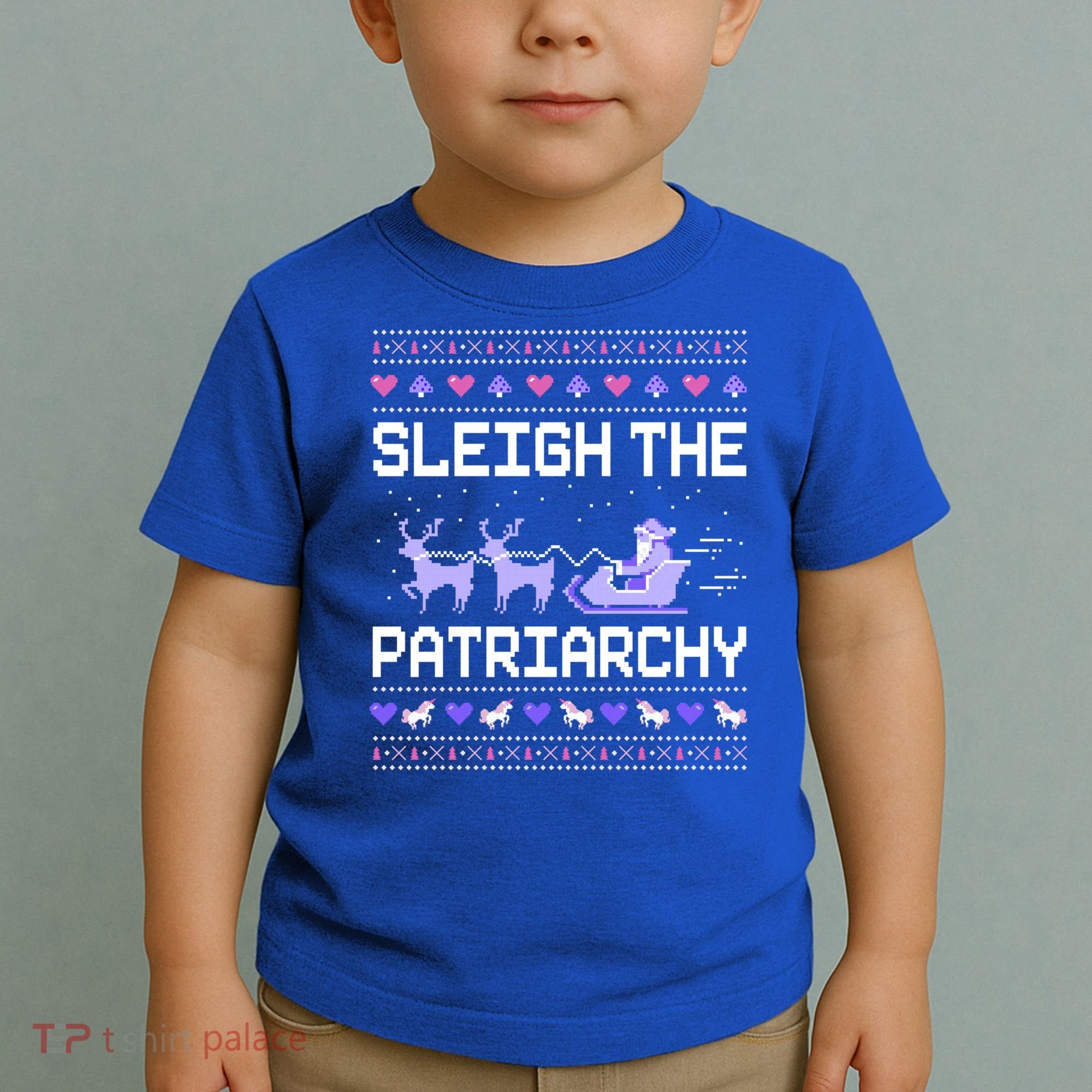 Sleigh The Patriarchy Feminist Feminism Meme Ugly Christmas Gift Toddler T-Shirt