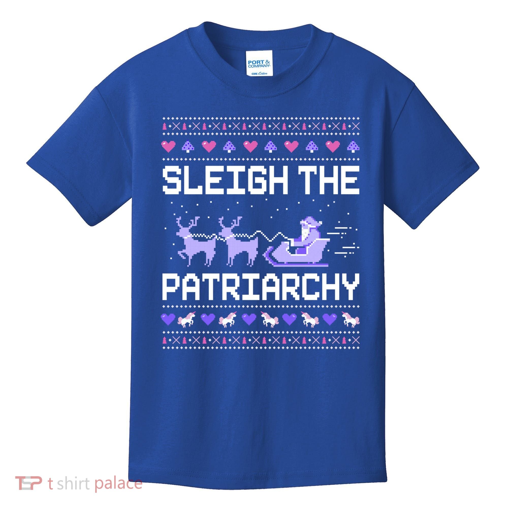 Sleigh The Patriarchy Feminist Feminism Meme Ugly Christmas Gift Kids T-Shirt