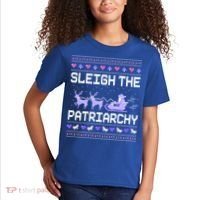 Sleigh The Patriarchy Feminist Feminism Meme Ugly Christmas Gift Kids T-Shirt thumb 2