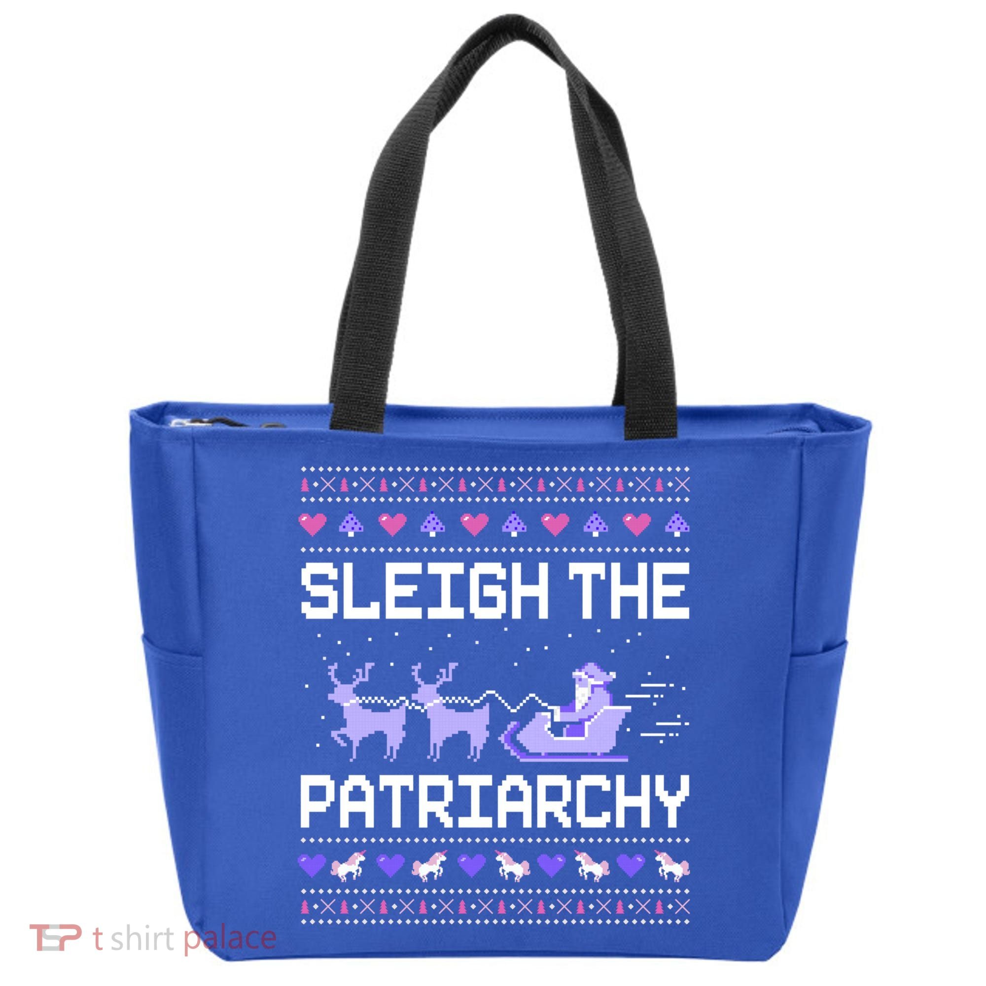 Sleigh The Patriarchy Feminist Feminism Meme Ugly Christmas Gift Tote Bag