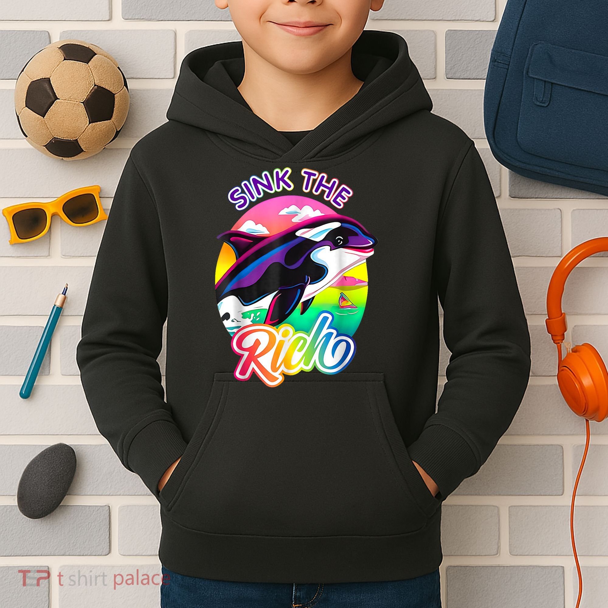 Sink The Rich Gladys The Yacht Sinking Orca Kids Hoodie