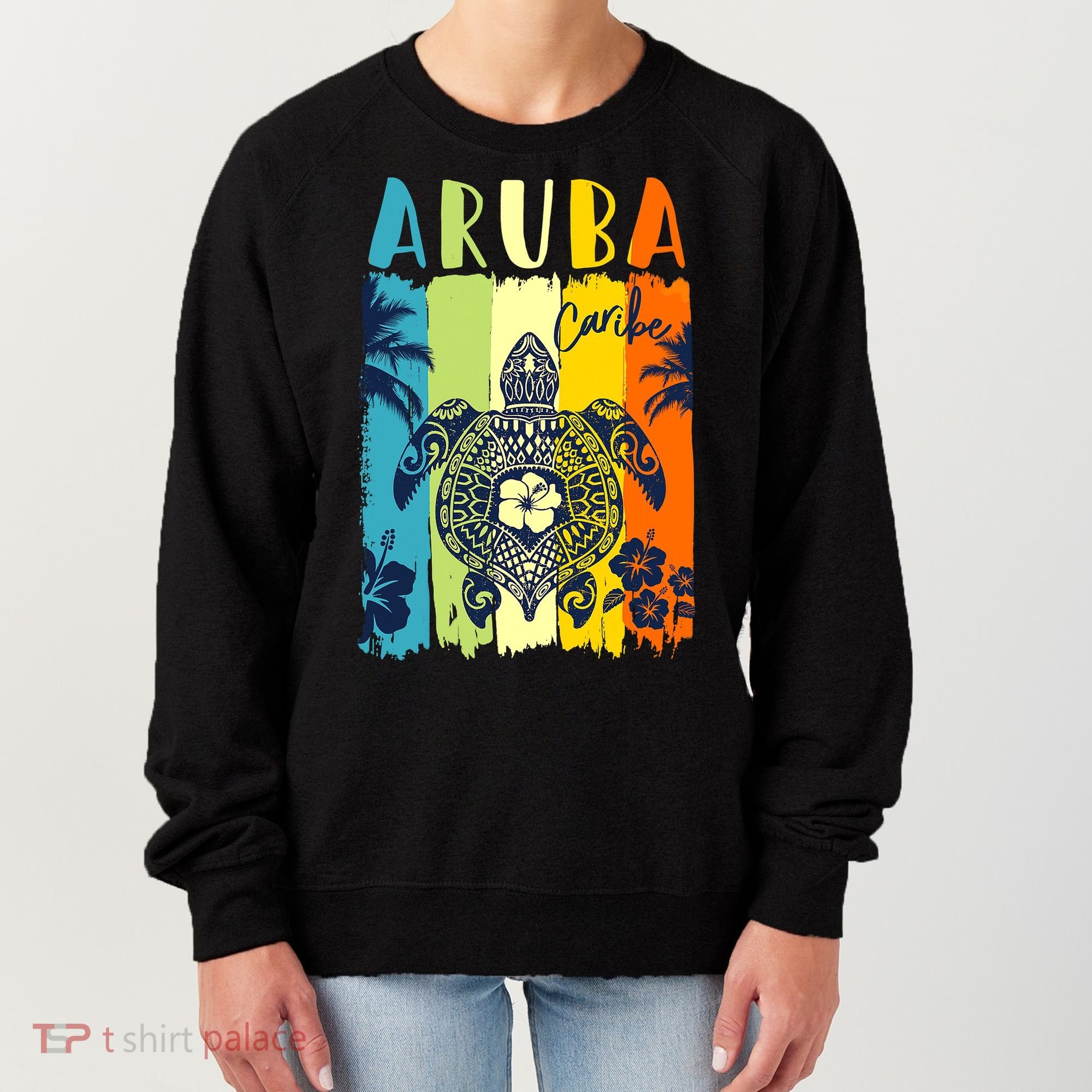 Sea Turtle Retro Aruba Caribe Family Vacation Women's Sweatshirt