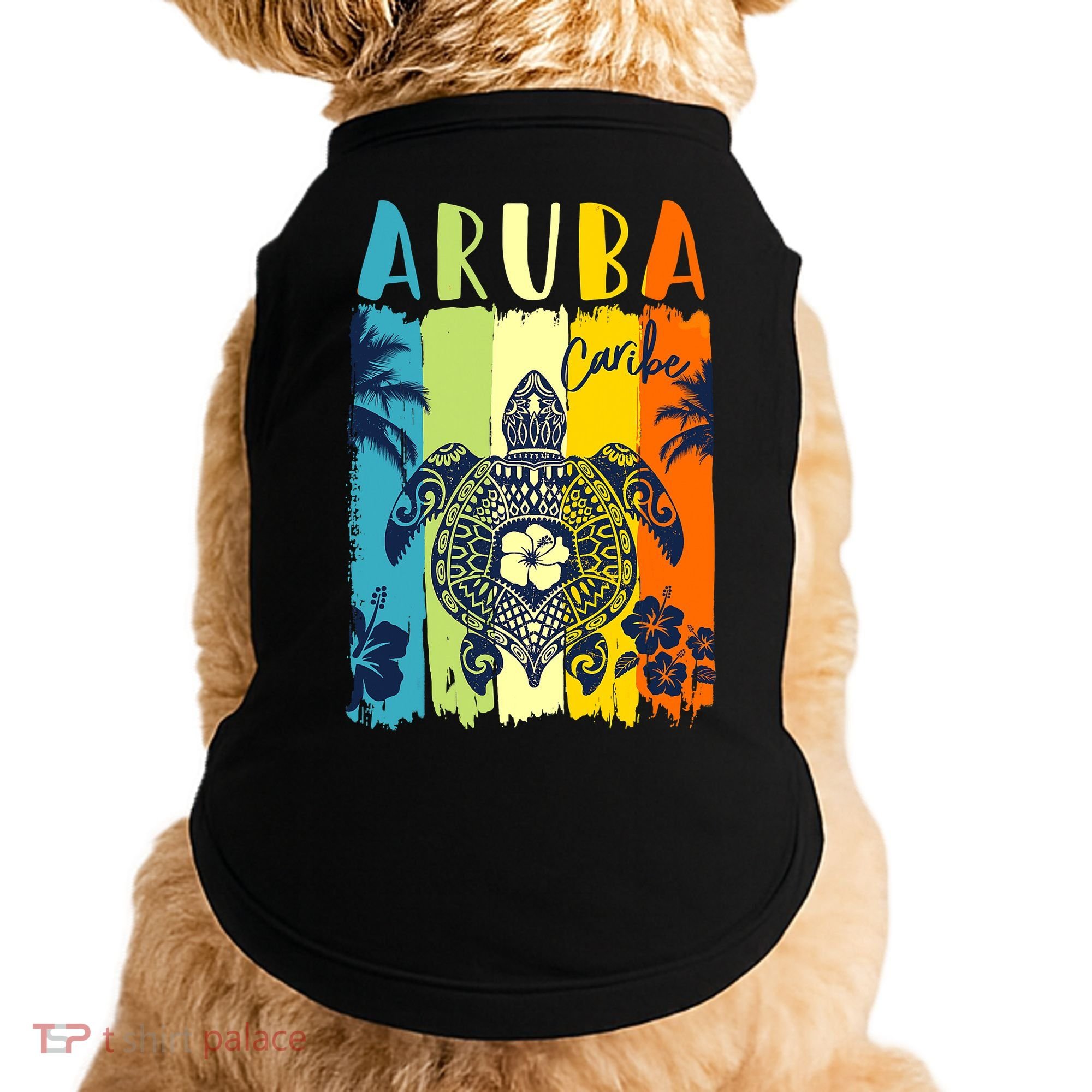 Sea Turtle Retro Aruba Caribe Family Vacation Doggie Tank