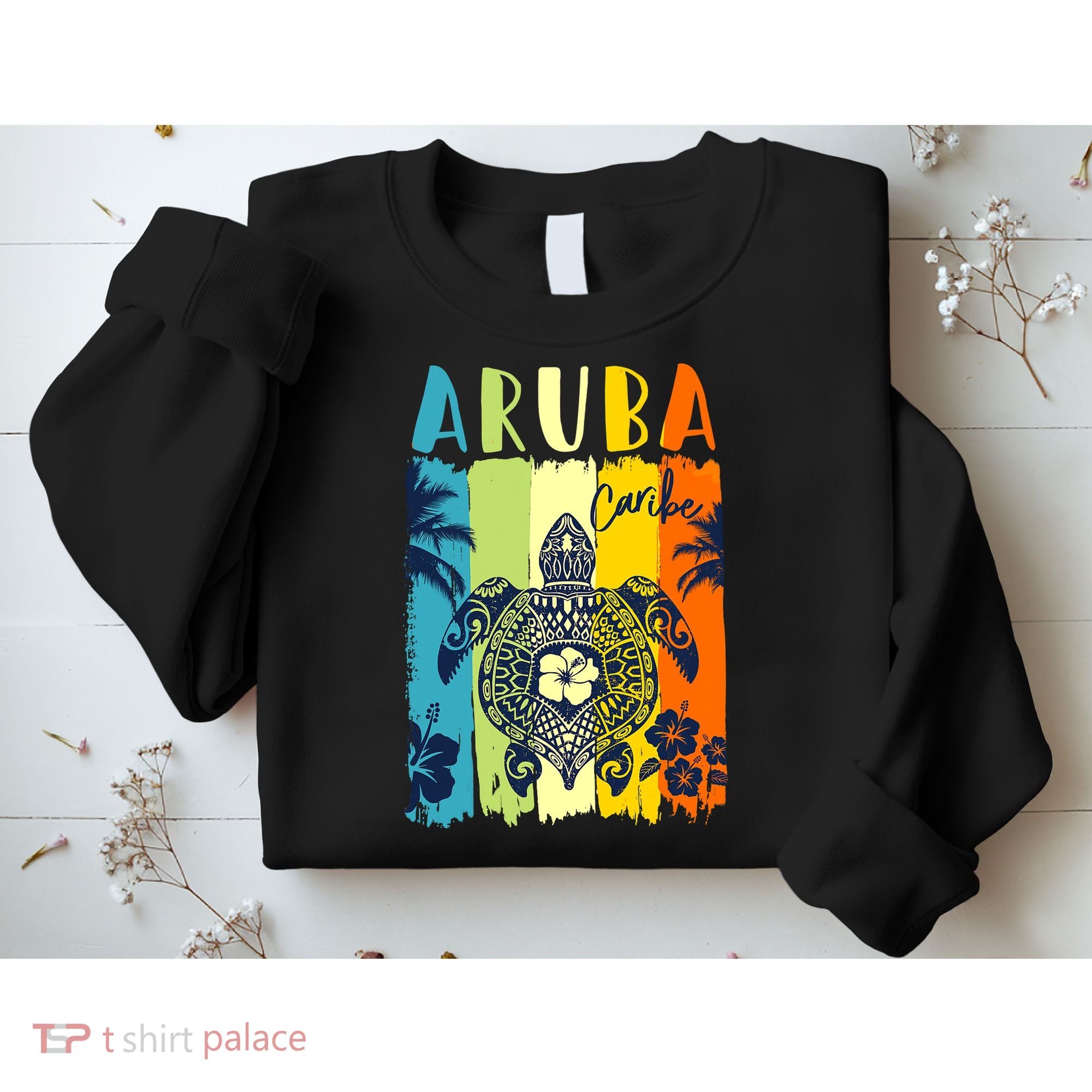 Sea Turtle Retro Aruba Caribe Family Vacation Sweatshirt