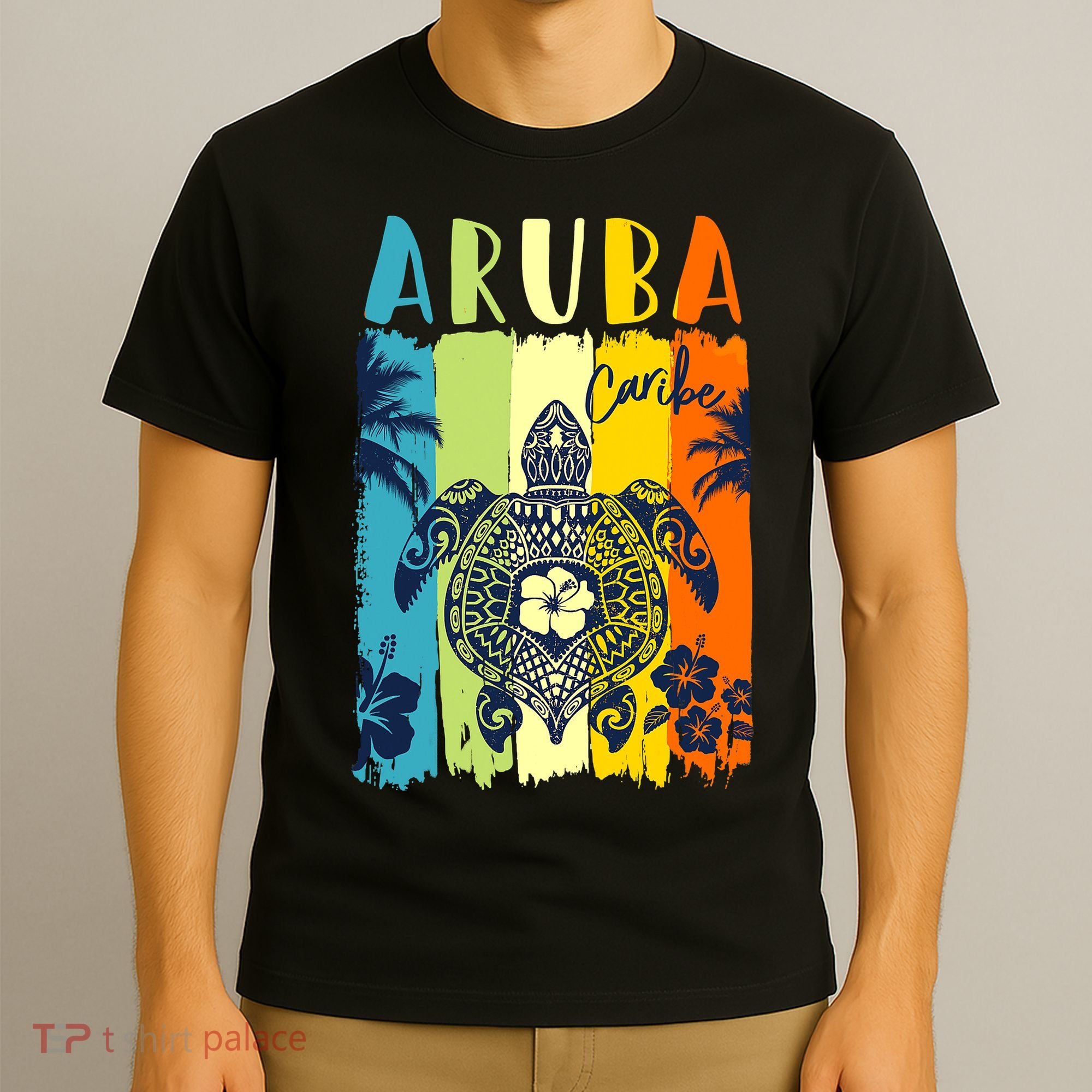 Sea Turtle Retro Aruba Caribe Family Vacation T-Shirt