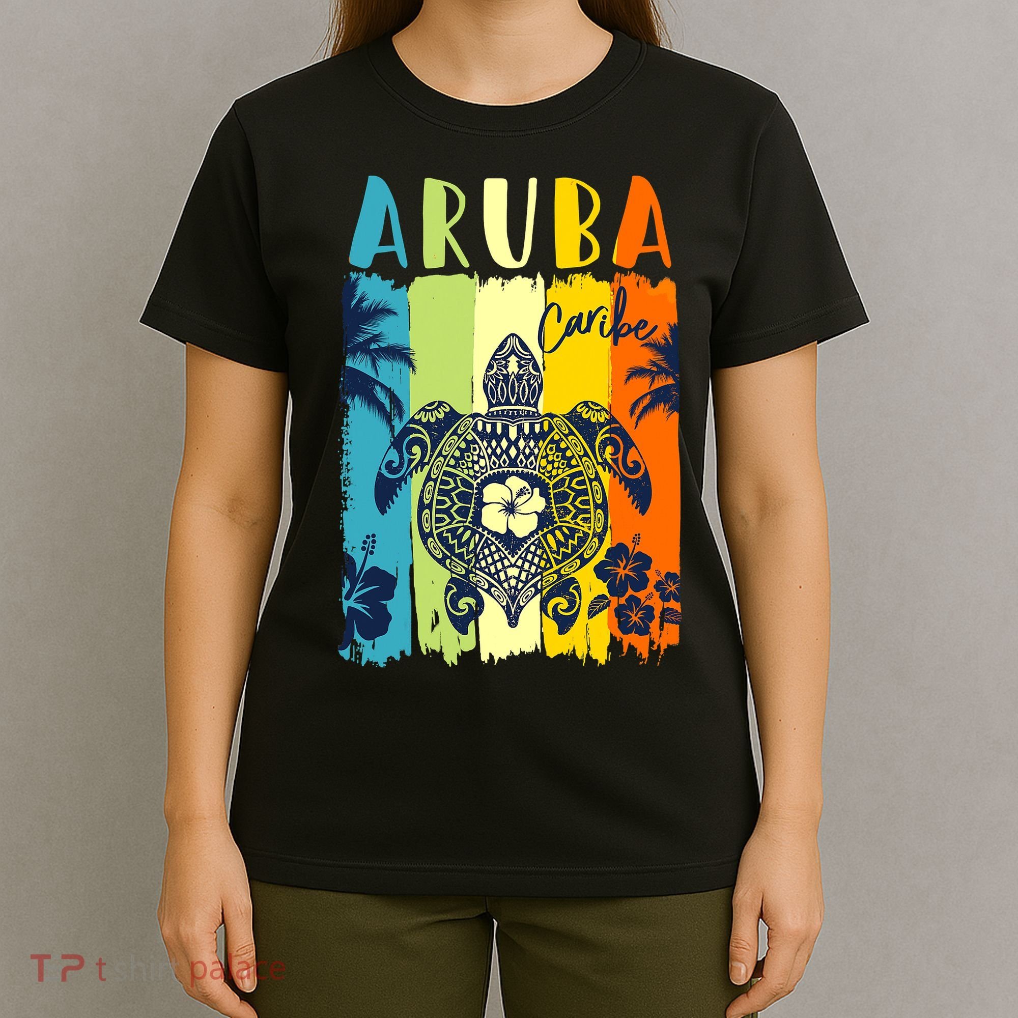 Sea Turtle Retro Aruba Caribe Family Vacation T-Shirt
