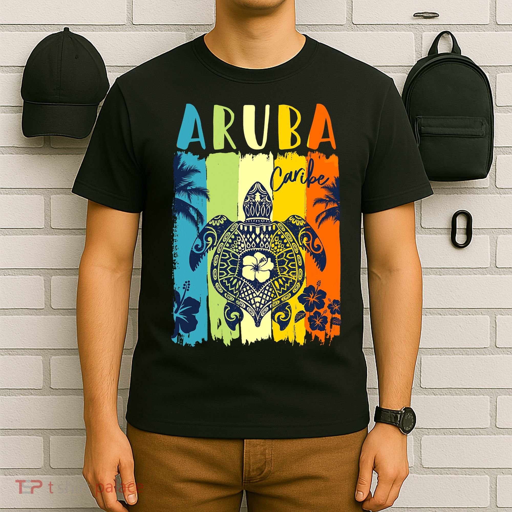 Sea Turtle Retro Aruba Caribe Family Vacation T-Shirt