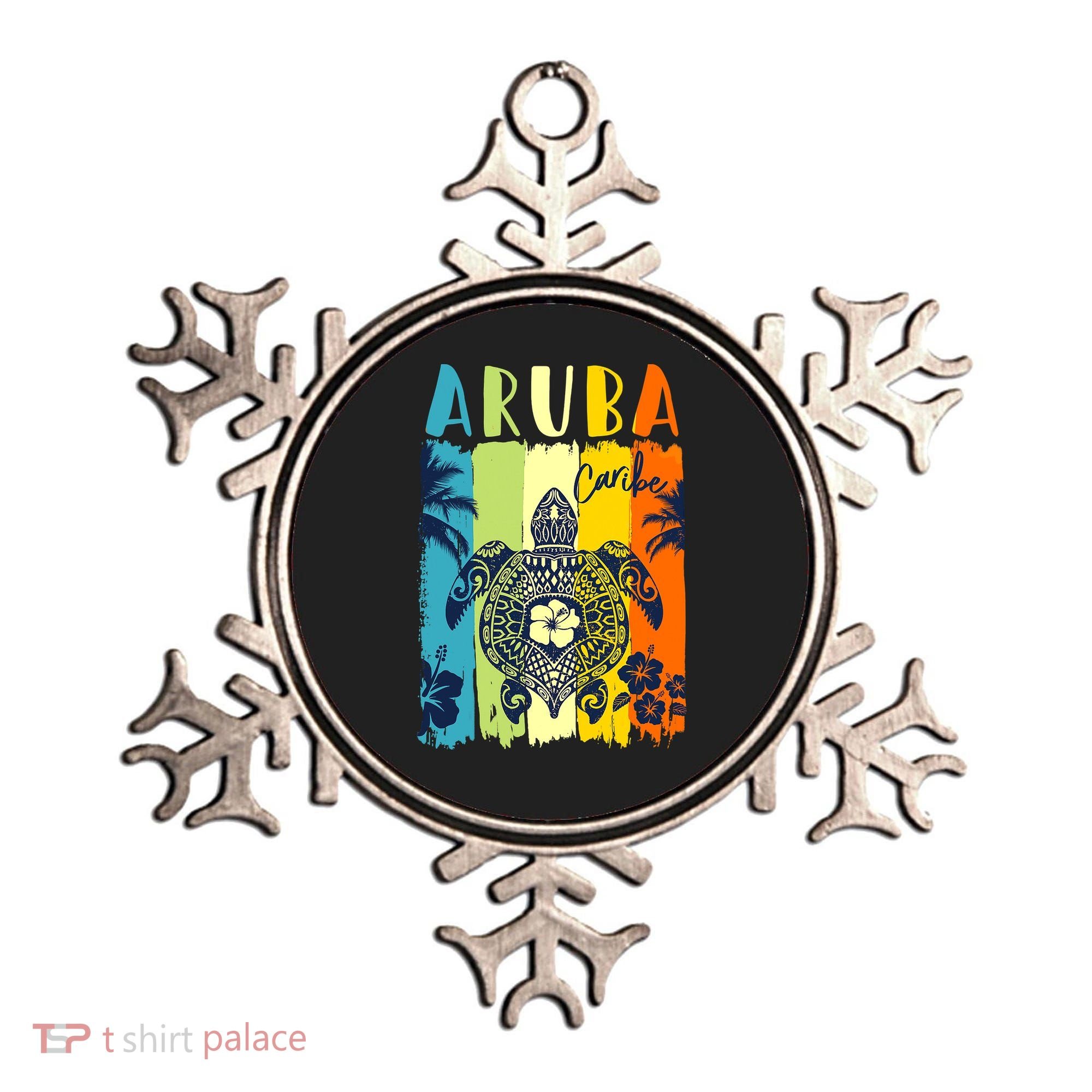 Sea Turtle Retro Aruba Caribe Family Vacation Ornament